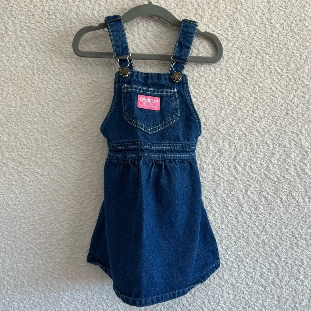 Osh Kosh B’Gosh Vintage Retro Baby Blue Denim Overalls Dress‎ Toddler Size 3T